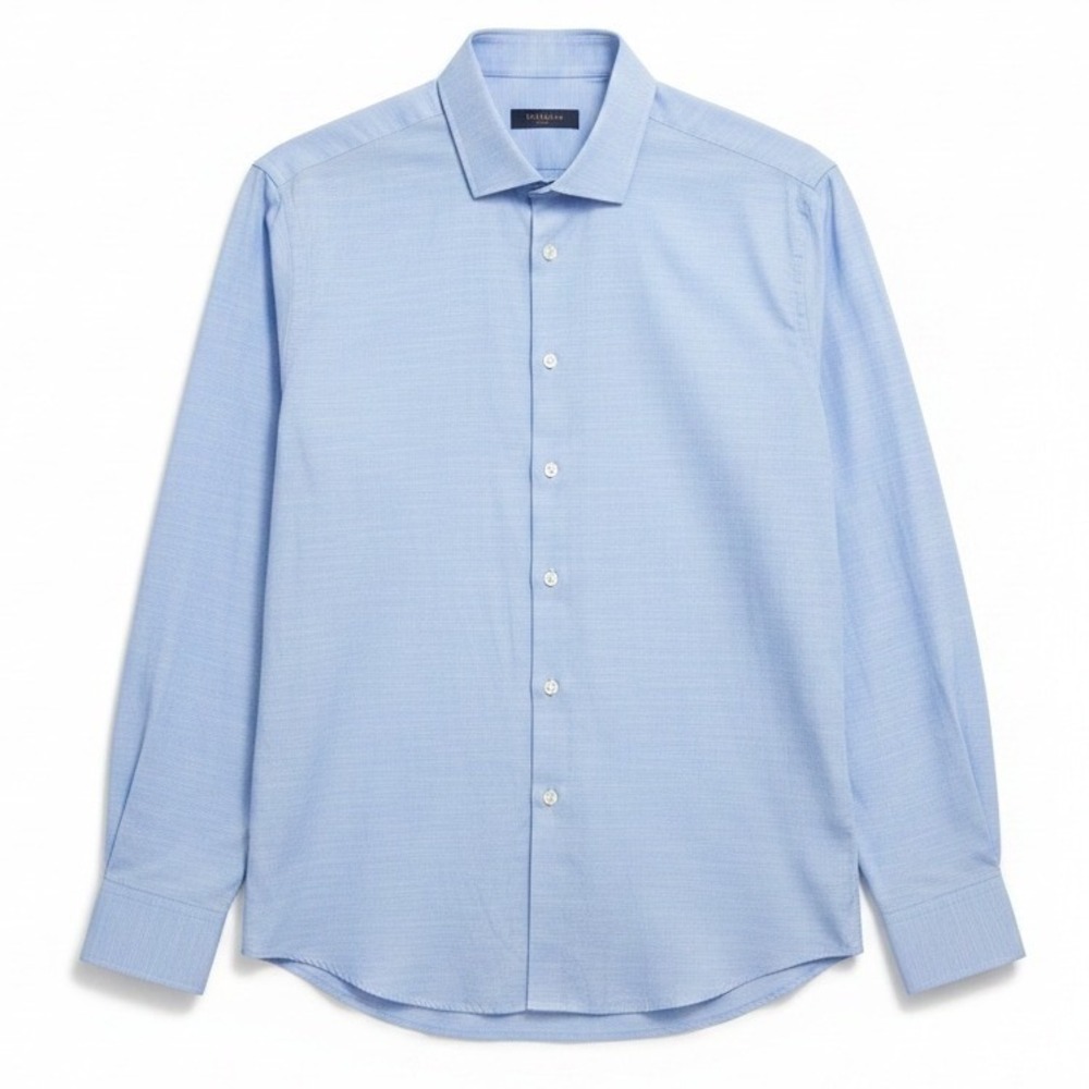 Angelo Litrico Light Blue Slub Texture Long Sleeve Button Down Men's Large 41-42